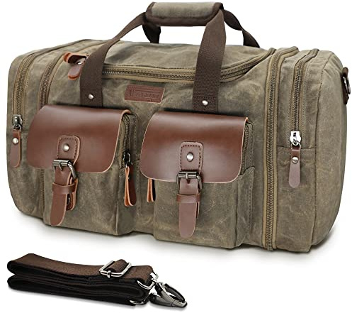 Wildroad Waxed Canvas Duffle Bag - 50L Waterproof Weekender Overnight Travel Bag