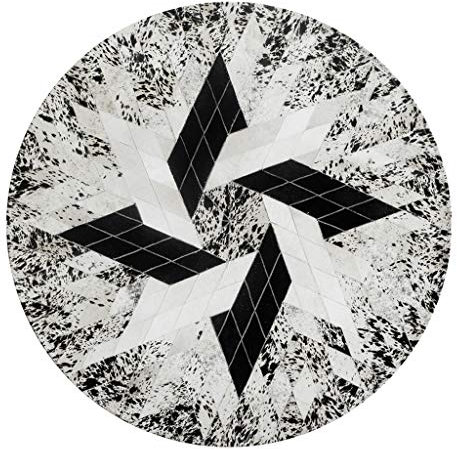 CJGKDJS Moderner prägnanter Kuhfell-Teppich Designer runder Kuhfell-Teppich, handgenähter Patchwork-Teppich, anpassbare weiche und gemütliche Anti-Rutsch-Unterlage für Schlafzimmer Wohnzimmer