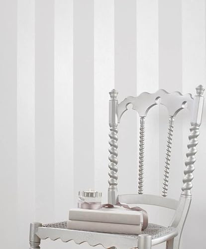 GAULAN 341190 - Vliestapete, Abwaschbar. Luxuriöse Streifentapete in metallischem Silber und hellem Grau für Wohnzimmer Schlafzimmer Flur Esszimmer - Rolle 10 m x 0,53 m
