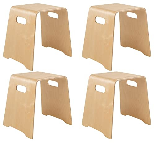 Home4You 4er Set Sitzhocker Stapelhocker Holzhocker - Braun - Birkenholz - stapelbar - B 48 cm x H 47 cm x T 40 cm