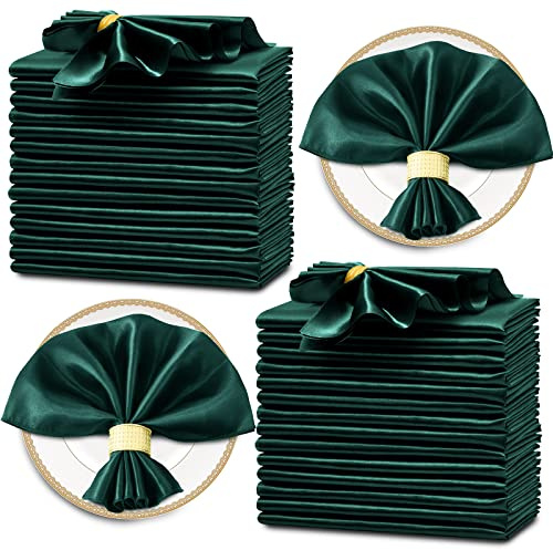 Horbaunal 30 dunkelgrüne Satin-Servietten, 43,2 x 43,2 cm, quadratisch, weiche Tischservietten, seidige Stoffservietten, Tischdekoration für Hochzeiten, Bankette, Partys | Quadratische weiche Tischservietten, seidige Stoffservietten, Tischdekoration für Hochzeiten, Bankette, Partys
