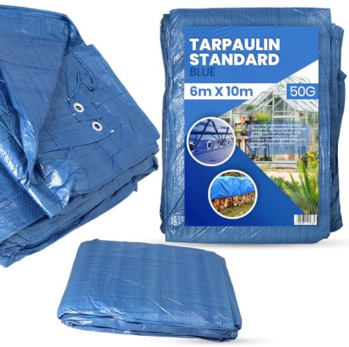 Lona Impermeable Exterior 6x10m PVC 50 g/m² Toldo de Protección Multiusos para Terrazas Muebles Jardín Piscina Coche Tarpaulina Industrial con Ojales Resistente al Agua