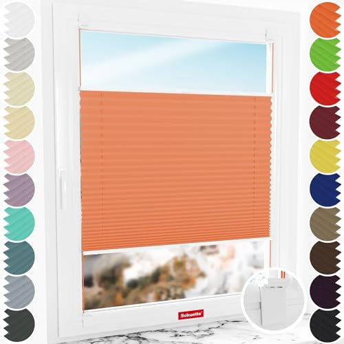 Schuette® Plissee ohne Bohren zum Kleben ● Thermo Kollektion: Peach (Orange) ● 80x100cm (Breite x Höhe) ● Suprafix Klebe- & Schraubhalter 2in1 Set Letsbond ● Bequeme Rollo