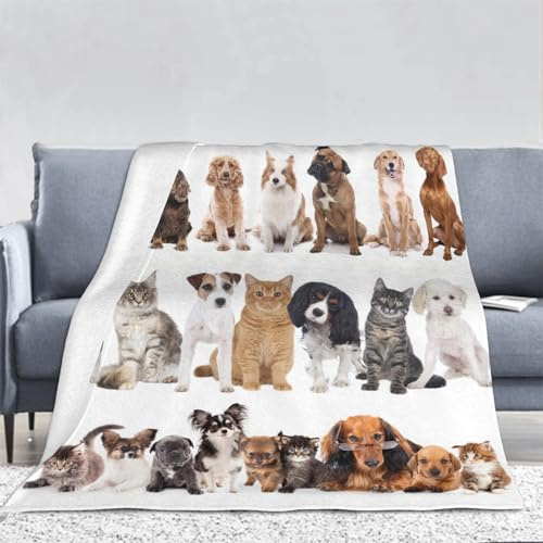 3D Haustier Hund Muster Kuscheldecke Flauschig Flanell Hund Katze Niedlich Decken Wohndecke Flanelldecke Sofadecke Couchdecke Geschenke für Kinder Erwachsener Decke 130x150cm