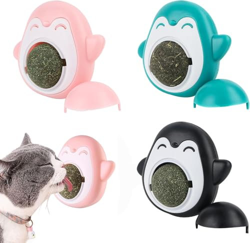 Wvu & Wvo 3 Stück Katzenminze Balls Spielzeug für Katze, 360° Katzenminze Wandroller für Katzenlecken mit Aufbewahrungsdeckel, Katzenminze Spielzeug, Zahnreinigung Dentales essbares Kätzchenspielzeug