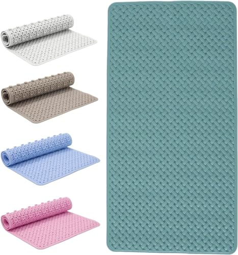 SR ESSENTIALS Bath Mat Non Slip Anti Mould - 36x70cm Bathtub Mat for Bathroom with Suction Cups and Drain Holes, Machine Washable Shower Mats for Inside Shower Ideal for Kids & Elderly (Green)