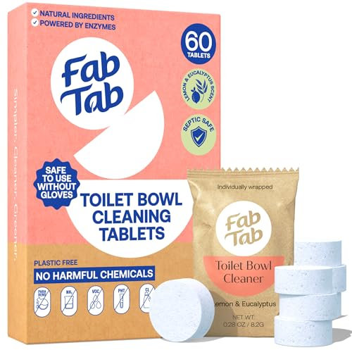 Fab Tab Bowl Cleaning Tablets - Drop-In Formula Removes Rust & Lime Buildup, Lemon Eucalyptus Scent, Septic System Compatible, Individually Wrapped