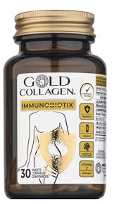 GOLD COLLAGEN Immunobiotix - Immune System Booster for More Energy & Gut Health with Vitamin D C, Folic Acid, Zinc, Spirulina, 3 Billion Biotic Cultures, Vitamins for Tiredness and Fatigue, 30 Tablets
