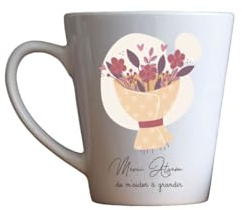 Mug Conique Céramique 350 ml – Merci ATSEM de m’aider à Grandir – Personnalisé avec Prénom – Texte Modifiable – Cadeau Fin d’Année