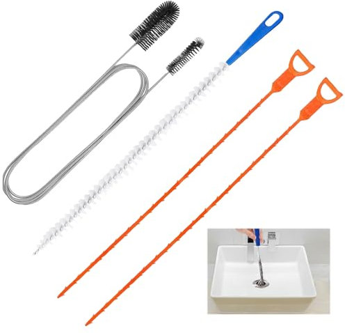 4Pcs Drain Unblocker Tools, Plug Hole Brush, Drain Pipe Cleaner, Sink Unblocker Tool 1 Black Dredge +1 White Brush +2 Orange Dredge Snakes for Hair Clog Bathroom Shower Kitchen