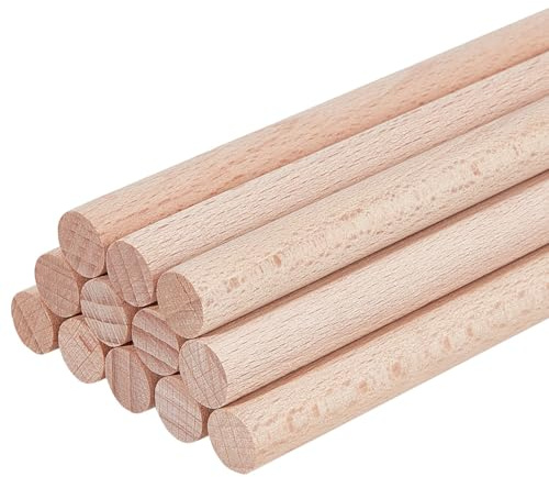 OLYCRAFT 12 Stück Runde Buchenholzstäbe 30cm Lang Unbehandelte Holzstreifen 12mm Runde Dübelstreifen Holzdübelstangen Naturholzstäbe Modellzubehör Für Gebäudemodelle Heimwerkerbedarf