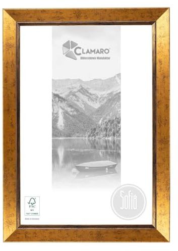 CLAMARO Sofia barock bildram massivt trä, 50 mm, 60 x 120 cm | Granträ stång 28 mm djup, akrylglasskiva, HDF-bakvägg, metallhängare, stående och liggande format, utan passepartout