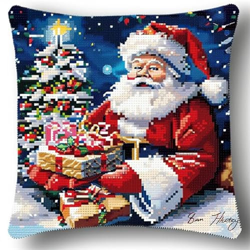 kitphoenix DIY Knüpfhaken-Set Knüpfkissen Weihnachten 3D Handgemachte Geschenke Knüpfteppich für Kinder und Erwachsene Knüpfset 43cm X 43cm