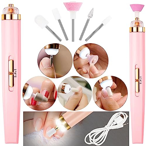 Rechargeable Electric Nail Drill 5-in-1 Manicure & Pedicure Nail Kit | 5-in-1 nail care kit includes interchangeable attachments for filing, shaping, smoothing, buffing, and polishing nails.