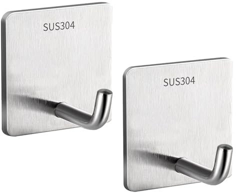 2 Stück Handtuch Halterung Ohne Bohren,Handtuchhaken Ohne Bohren,Bad Handtuchhalter Ohne Bohren,Badezimmer Haken zum Kleben,Badhaken Selbstklebend,Haken Handtuch,Edelstahl,für Küche,Bad,Silber