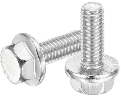 sourcing map 5Pcs M6 x 16mm Hex Serrated Flange Bolts Screws, 304 Stainless Steel Flanged Hex Head Bolts Flange Hexagon Screws for Households, Machine Tools, and DIY Project, Silver