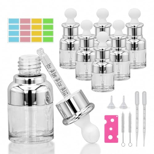 Dondeen Pipettenflasche 20ml Klar Glasflasche mit Pipetten,6 Stück tropfflasche,nachfüllbar Auslaufsicher Glasflaschen für ätherische Öle,Massage,Parfümerie,Aromatherapie,Laborflasche (20ml)