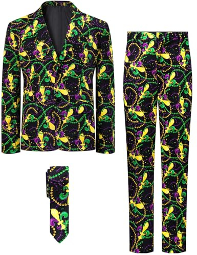 A&J DESIGN Boys Mardi Gras Suit Kids Carnival Suits Purple Print Outfit Balzer Pants and Tie Beads 6 Years