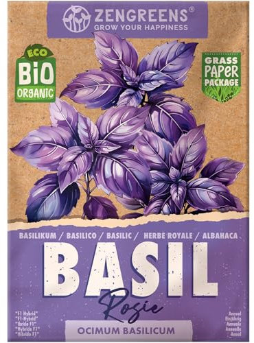 ZenGreens® Semi di basilico (rosie) biologico - Semi di erbe aromatiche per la coltivazione in giardino, sul balcone o in cucina - Ideali per i principianti