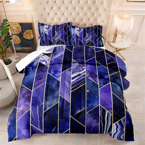 Bettdecke 200X200 Lila Marmor Bettdecken 200Gsm,Dünne Und Leichte Duvet,4 Jahreszeiten Bettdecken,Weiche Mikrofaser Bettdecke Mit 2 Kissenbezüge,Warm Steppbettdecke Für Allergiker