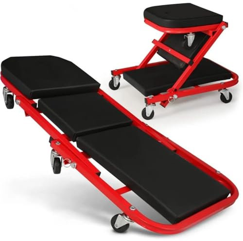 RLVYTA Werkstatt Rollhocker 2-in-1 Roll- und Klappstuhl fürs Auto mit Sitz, 91,4 cm Verstellbarer Garagenrollstuhl für Liegen oder Sitzen, 330 Rollhocker