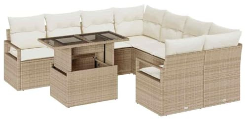 vidaXL Trädgårdsoff_set med kuddar 9 delar modulärt utomhusmöbel beige polyrotting för patio balkong livsstil väderbeständig sittlösning