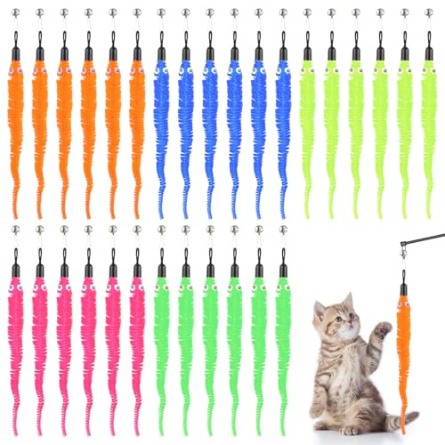 guduling 30 Stück Nachfüllungen Katzen, Katzenspielzeug Würmer, Katzenwurm Spielzeug, Interaktive Zauberwurm, Katzenangel Wurm, Katze Wand Spielzeug Ersatz für Hauskatzen und Kätzchen, Mehrfarbig