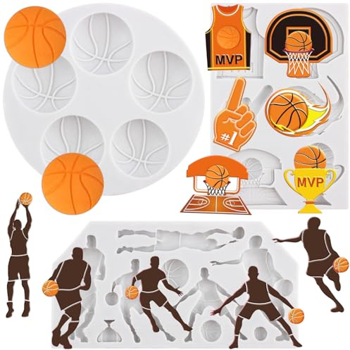 MYPRACS Moldes para fondant de baloncesto, diseño deportivo, de silicona, para jugadores de baloncesto, uniformes para decoración de tartas, chocolate, cupcake, decoración de pasteles, pasta de
