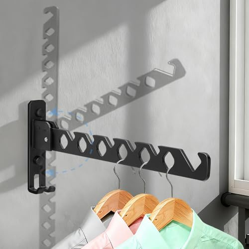 Greitsyy Wand Kleiderständer Klappbar, Kleiderhaken Klappbar, 180°Drehbare Kleiderhaken kleiderstange, Edelstahl Wandhaken Kleiderlüfter mit 6 Löchern, für Balkon Waschküche Badezimmr (Schwarz)