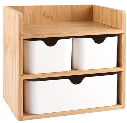 FWEEK Schreibtisch-Organizer mit Schubladen, für Büro und Kosmetik | Weiße Schubladen und offene Ablage für Stifte, Notizen, Kosmetik und Kleinteile auf dem Schreibtisch, im Bad oder Zuhause