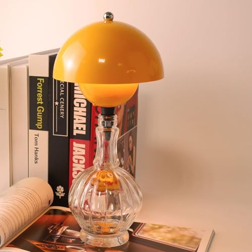 Starnearby Lampada Bottiglia Senza Fili Touch, Lampada da Tavolo Bottiglia LED Ricaricabile a Forma di Fungo, Lampada da Comodino Dimmerabile 3 Colori per Casa, Bar, Ristorante (Giallo)