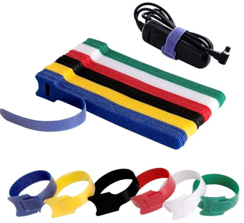 60 Bridas de Reutilizables para Organizar Cables, Juego de 6 Colores (Negro, Blanco, Rojo, Amarillo, Verde, Azul) para Casa, Oficina y Taller (12x150mm)