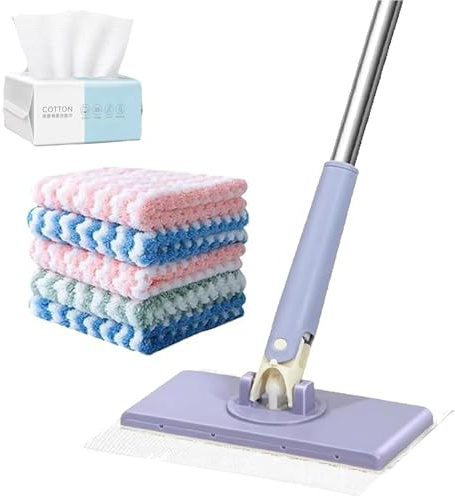 Dust Mop Magic - Mopa perezosa reutilizable de 360° con clip, mini fregona con agarre a presión, mini fregona para cambiar tela, agarre automático, fregona de limpieza mágica, para suelo, pared, baño