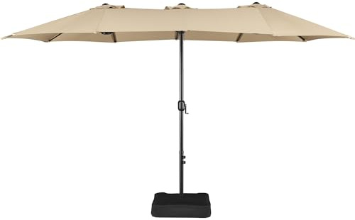 Yaheetech Parasol de Jardin Double 385 cm Extérieur avec Base et Manivelle Sac de Rangement Grand Parasol Terrasse Jardin Bord de la Mer Bistro