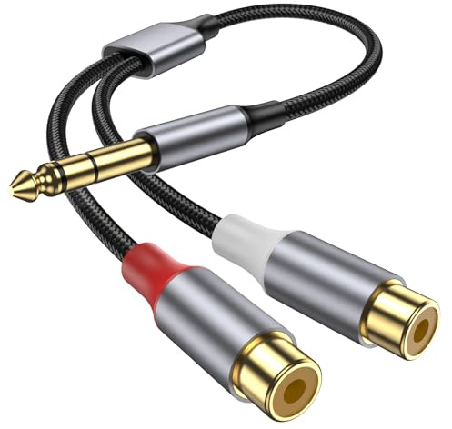 KAYQINHO 6.35 mm to 2RCA Cable, 6.35mm 1/4 Inch to 2 RCA Plug Audio Insert Cable, Gold Plated 1/4'' Male to Dual RCA Female Y Spliter Adapter Cable for Guitar, Piano, Speaker.