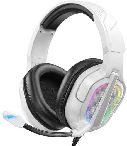 PG2 Foldable RGB Gaming Headset for PS4, PS5, PC, Xbox One, Switch Multiplatform Gaming Headset with LED - Foldable Over-Ear Noise Cancelling Headphones, 3.5 mm Cable, White
