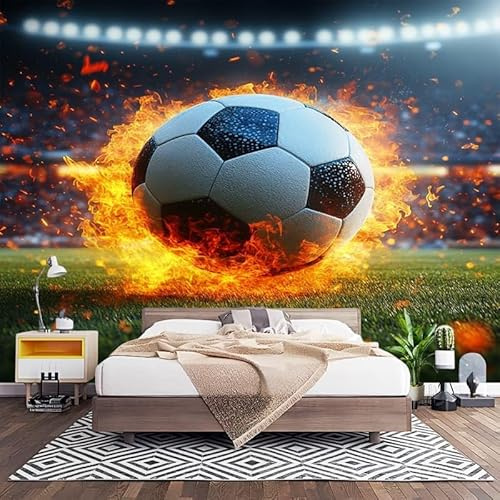 Papel Pintado Panorámico Fotomurales Multicolor 200x140 cm, Murales de Pared Decoración Póster in Tejido No Tejido PatróN de FúTbol de Llamas Personalizado 3D Para Salón Dormitorio Oficina