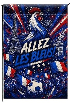Drapeau Supporter Fan Équipe de France Football, Allez Les Bleus, Coupe Du Monde, Coupe d'Europe, Polyester, 30x45 cm, Résistant aux Intempéries