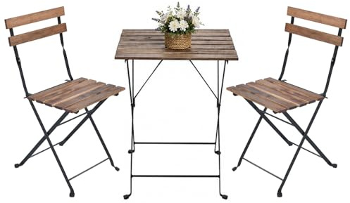 Brigros Set Bistro, tavolino + 2 sedie, comodo e portatile, utile per arredo bar, arredo giardino, picnic, semplice ed elegante (Acacia, Marrone)