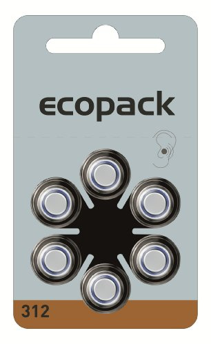 60x Ecopack Hörgerätebatterien Typ 312 – Mercury Free, Zinc Air PR41 (ZL3) – Langlebige Hörgeräte Batterie – Kompatibel mit Oticon, Siemens, Phonak