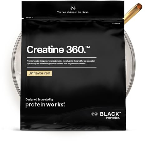 Protein Works | Creatine 360 – Black, Geschmacksneutral, 333 Portionen, 1kg | Kreatin Monohydrat, 100 % Reinheit, ultrafeines mikronisiertes 200-Mesh-Kreatinpulver, sofort löslich, Premium-Qualität