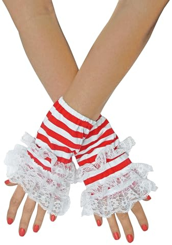 TrendandStylez Ringel Armstulpen Damen gestreift mit Spitze – Fingerlose Handschuhe als Kostüm Zubehör für Karneval & Fasching, Elegante Pulswärmer für Party & Gothic Outfits