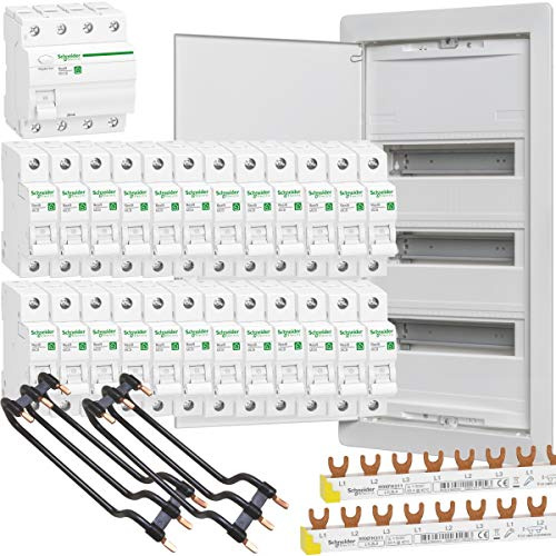 WITTKOELEKTRO Elektroverteilungs-Paket II, UP, 3-reihig, FI-Schalter 40A/0,03, 24 LS-Schalter B16A, Verdrahtungsmaterial