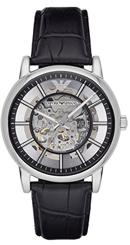 Emporio Armani AR1981 Mens Mechanical Black Leather Strap Watch