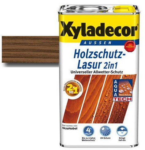 Xyladecor® Holzschutz-Lasur 2 in 1 Nussbaum 4 l - Wetterschutz | farbbeständig | Dünnschicht Lasur