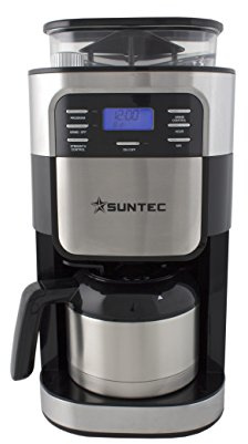 SUNTEC Mahlwerk-Filter-Kaffeemaschine KAM-8274 design [Für Bohnen + Pulver, Mahlgrad + Kaffeestärke einstellbar, Timer-Programmierung, Edelstahl-Thermoskanne (1 l), max. 900 Watt]