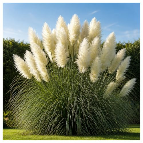 Stauden Gänge 5 x Cortaderia selloana 'White' Weißes Pampasgras winterhart | Pampasgras – imposantes, winterhartes Ziergras mit großen Federwedeln als Sichtschutz, mehrjährig, 1 L Topf (11x11 cm)