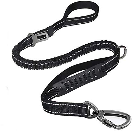 Fashion&Cool Heavy Duty Dog Leash Especially Large Dogs Up to 150lbs, 4-6 Ft Reflective Dog Walking Training Shock Absorbing Bungee Leash Car Seat Belt Buckle, 2 Padded Traffic Handle Extra Control