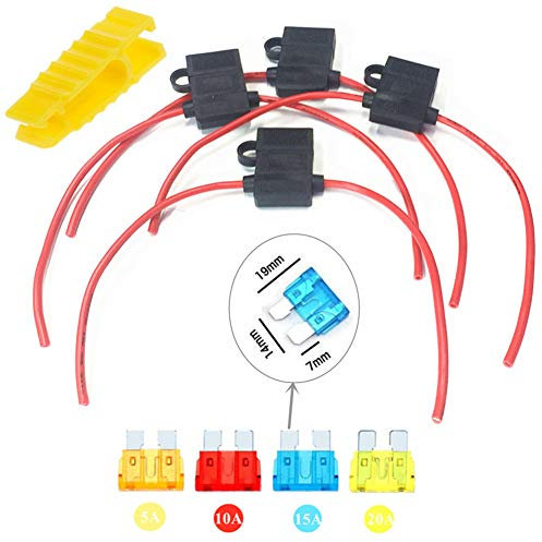 Qiorange 4 Stück wasserdicht Auto Sicherungshalter Inline Blade Fuse Holder mit voll vergossenem Gehäuse, M Größe 5A 10A 15A 20A Sicherung