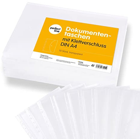 perfect line – Dokumententaschen DIN A4, Sammelmappe mit Klettverschluss, transparente stabile Dokumentenmappe PP, Kapazität ca. 200 Blatt - 2 cm Füllhöhe (1 x 10 St.)